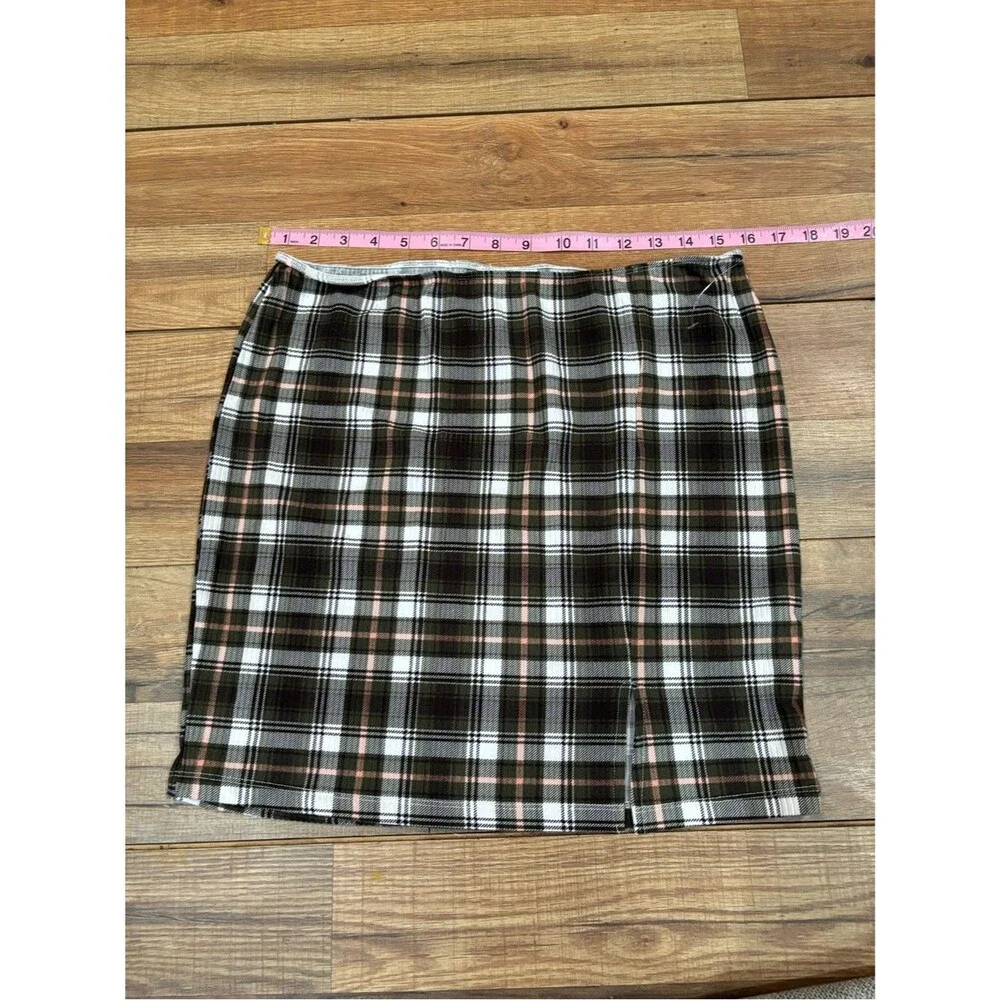 Just Polly New York Plaid Mini Skirt Size L Y2K Preppy Stretch Pull-On
